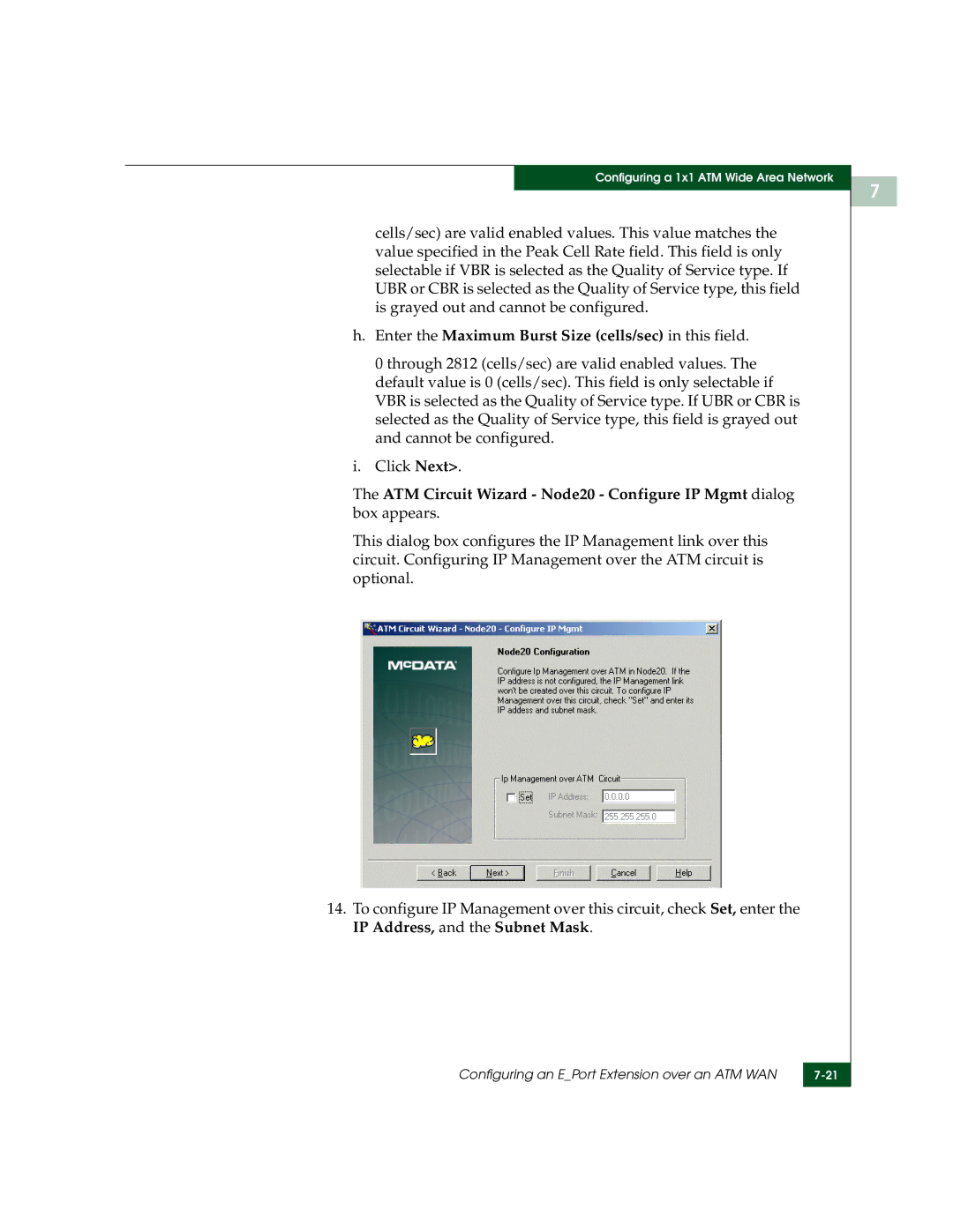 McDATA 3000 manual Enter the Maximum Burst Size cells/sec in this field 