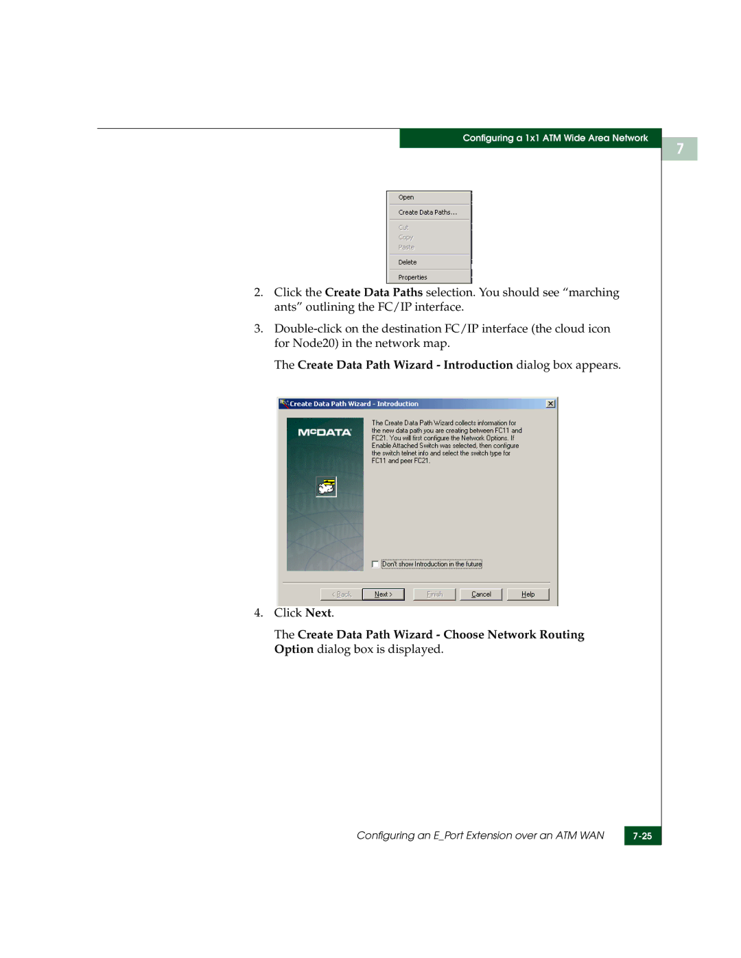 McDATA 3000 manual Create Data Path Wizard Introduction dialog box appears 