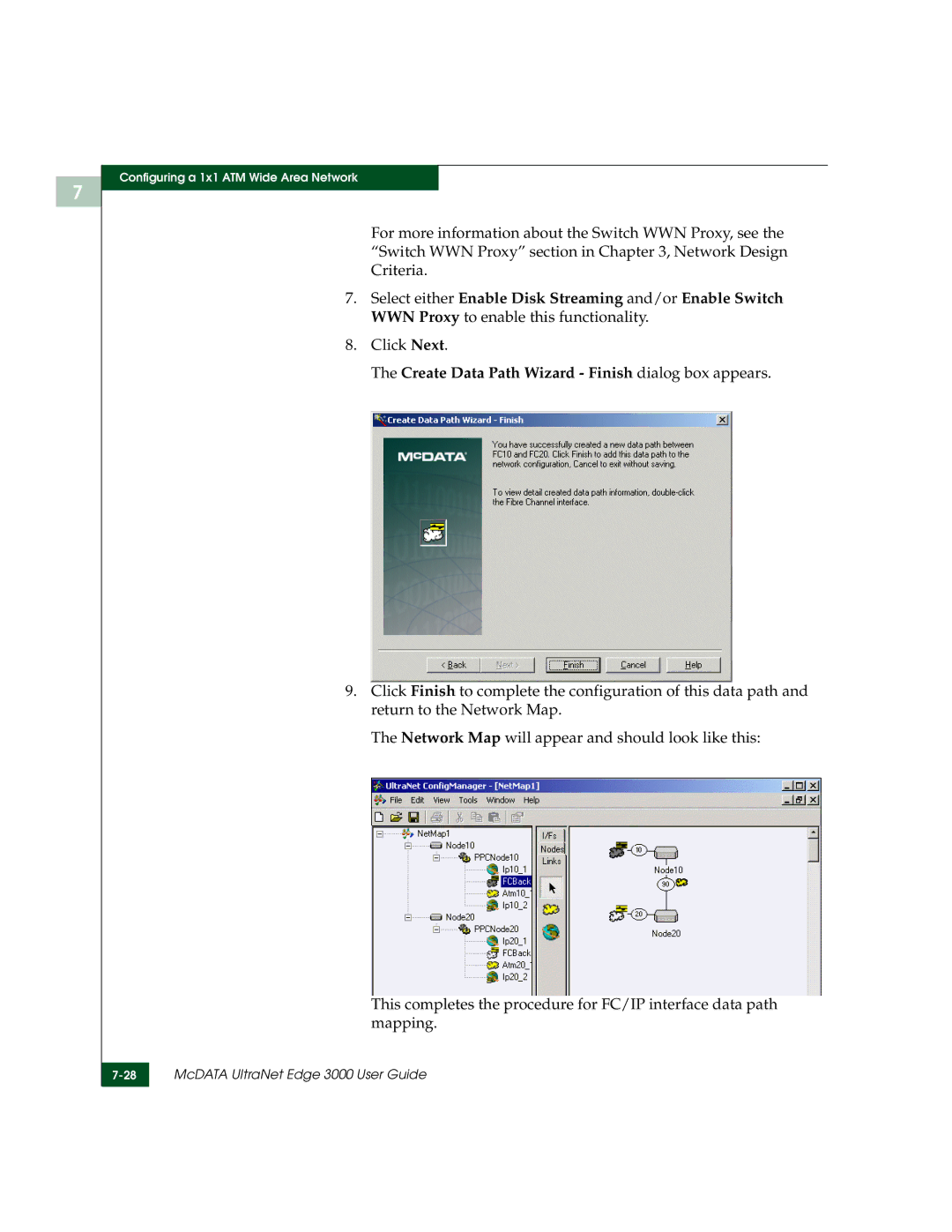 McDATA 3000 manual Create Data Path Wizard Finish dialog box appears 