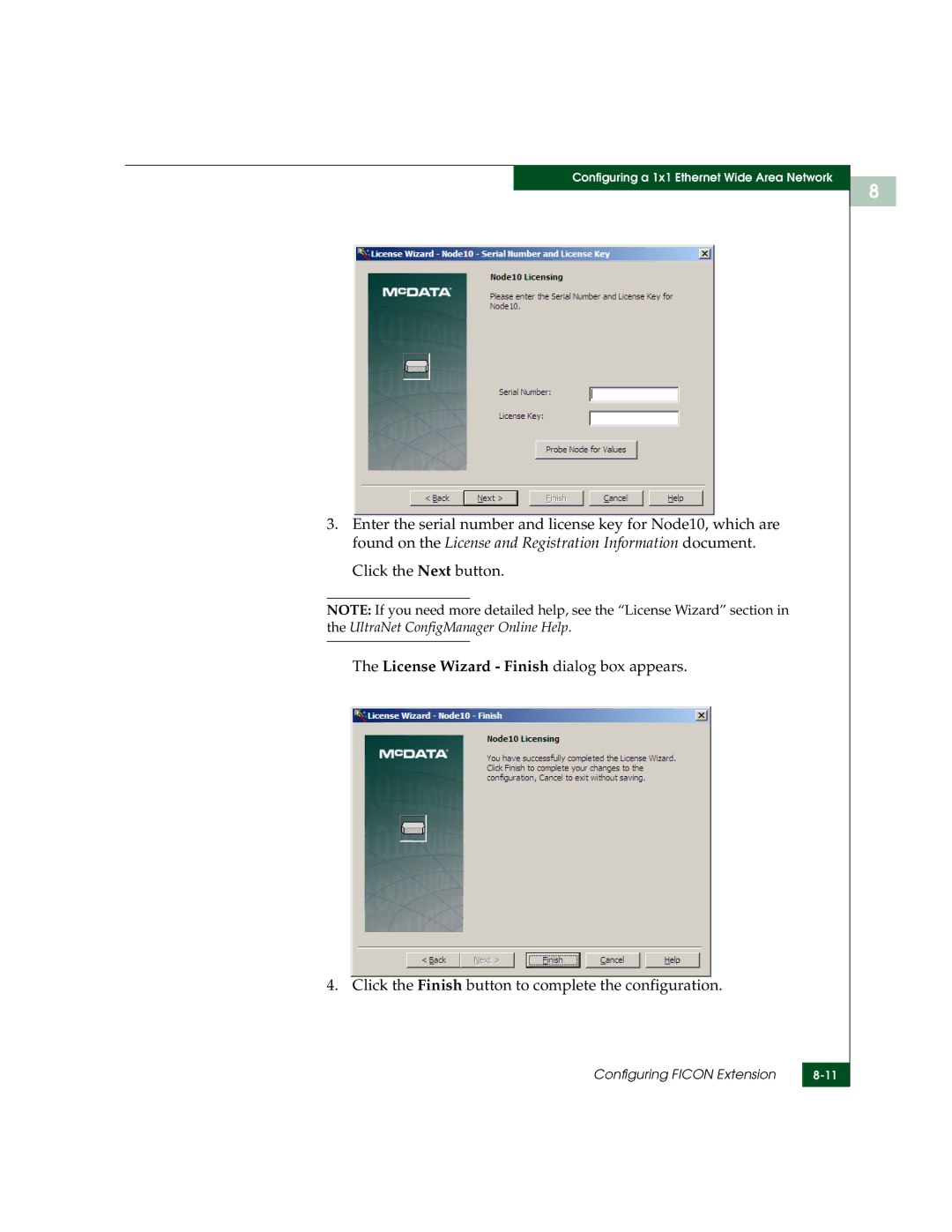 McDATA 3000 manual License Wizard Finish dialog box appears 