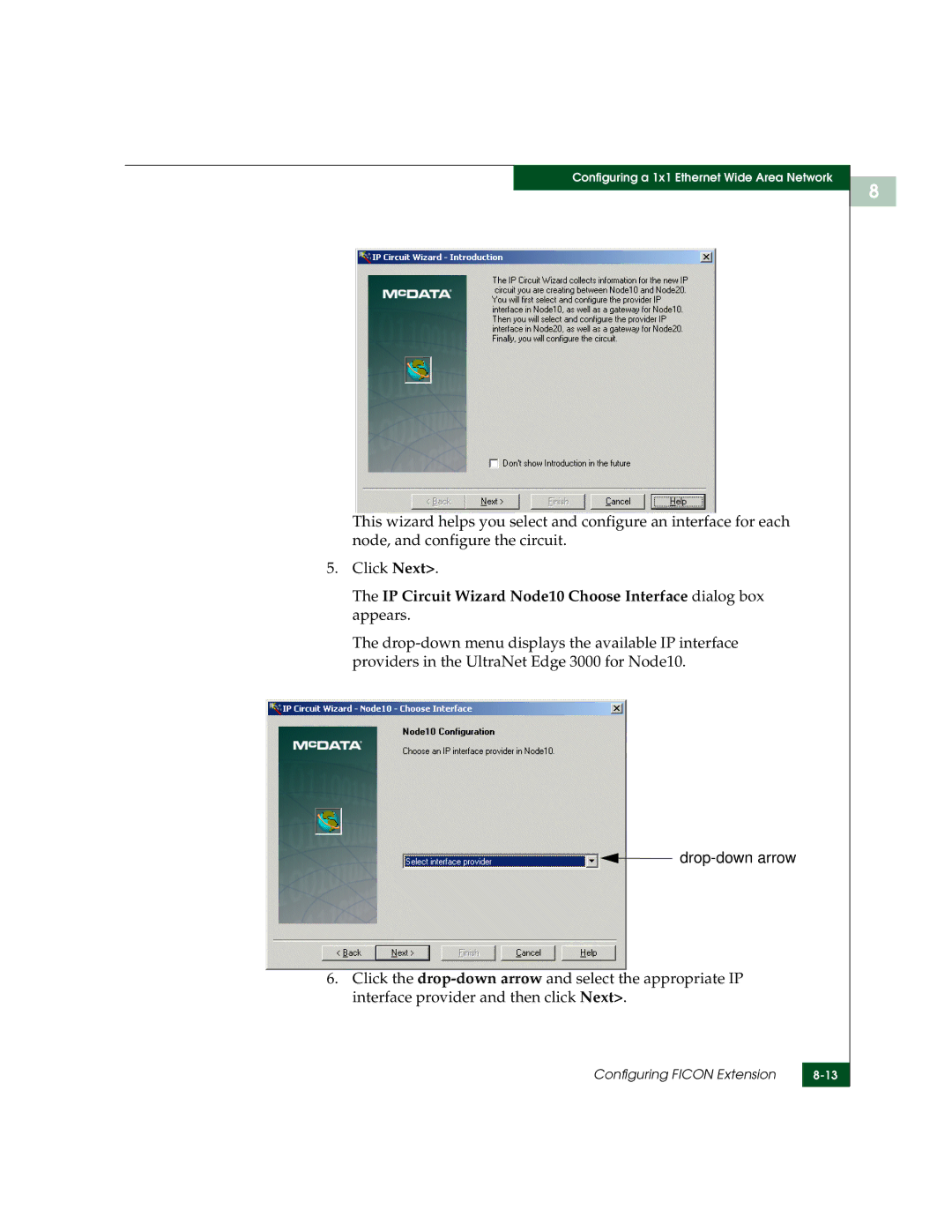 McDATA 3000 manual IP Circuit Wizard Node10 Choose Interface dialog box appears 