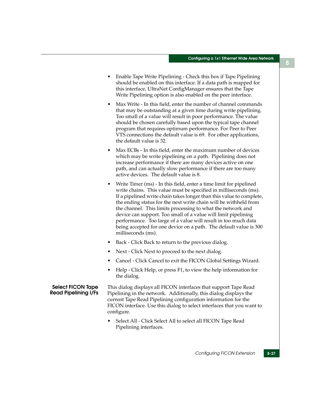 McDATA 3000 manual Select Ficon Tape Read Pipelining I/Fs 