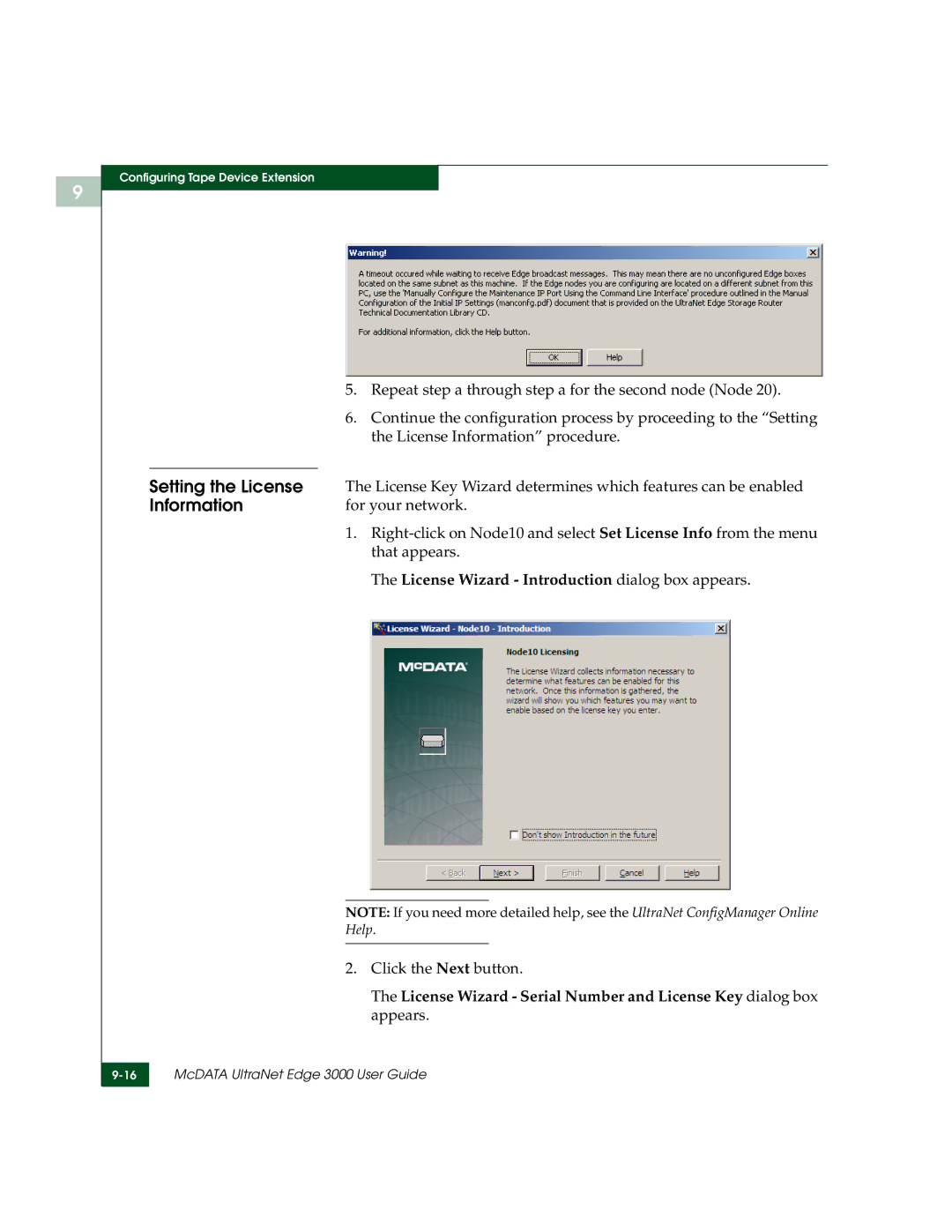 McDATA 3000 manual Repeat step a through step a for the second node Node, License Information procedure 