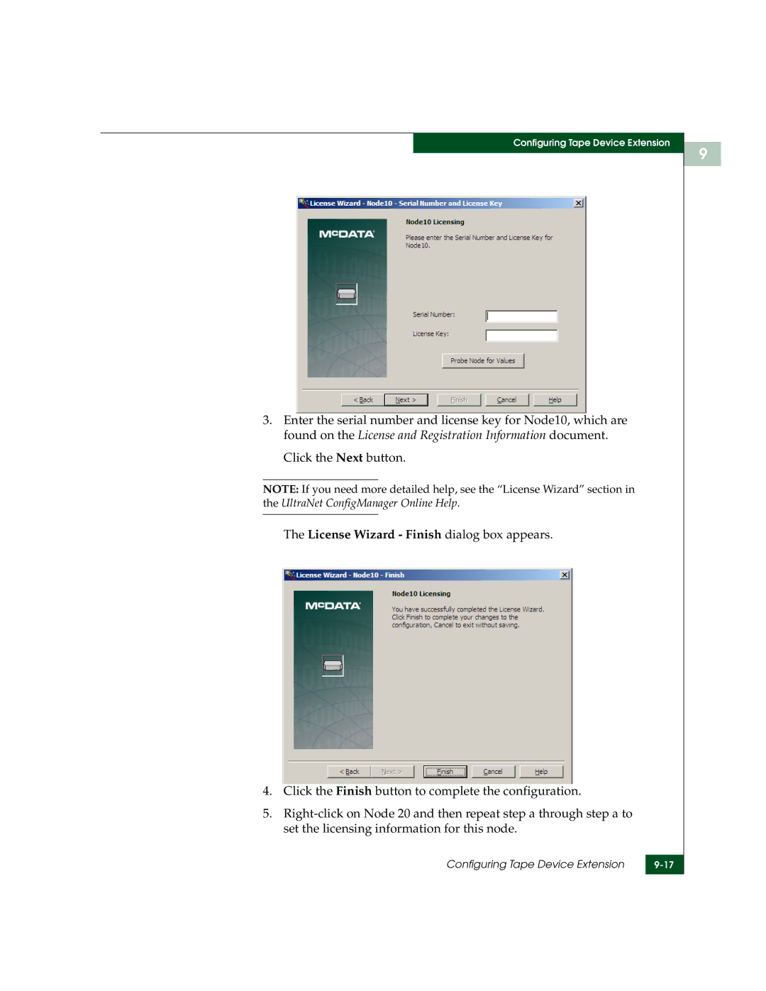 McDATA 3000 manual License Wizard Finish dialog box appears 