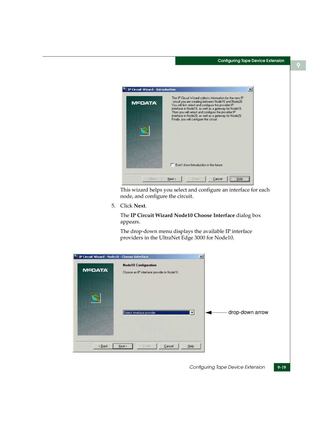 McDATA 3000 manual IP Circuit Wizard Node10 Choose Interface dialog box appears 