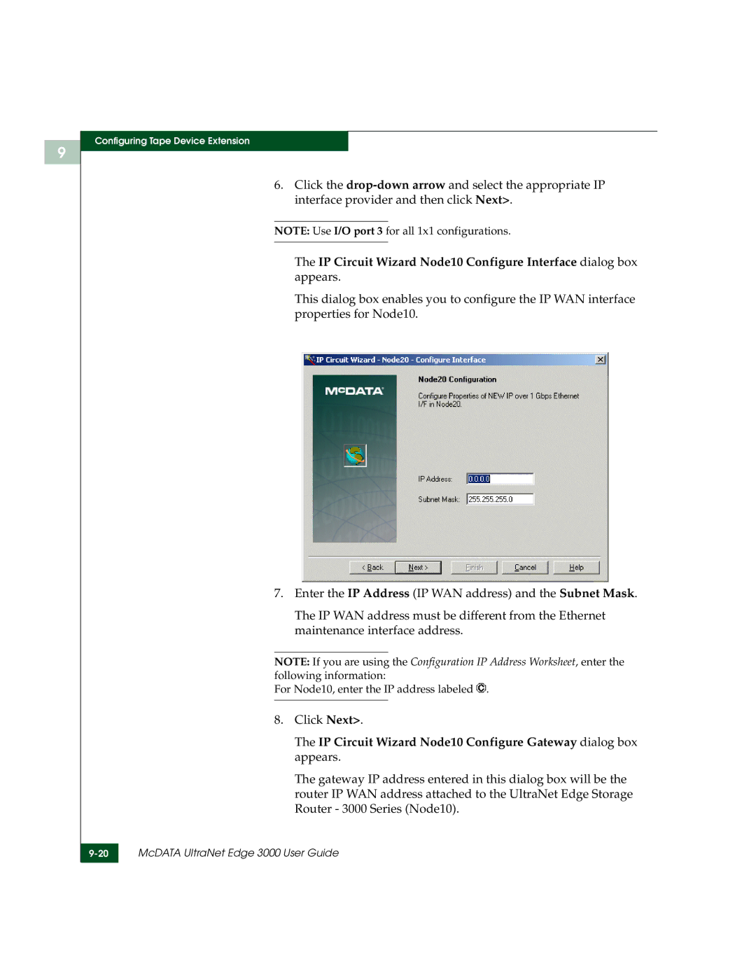 McDATA 3000 manual For Node10, enter the IP address labeled 