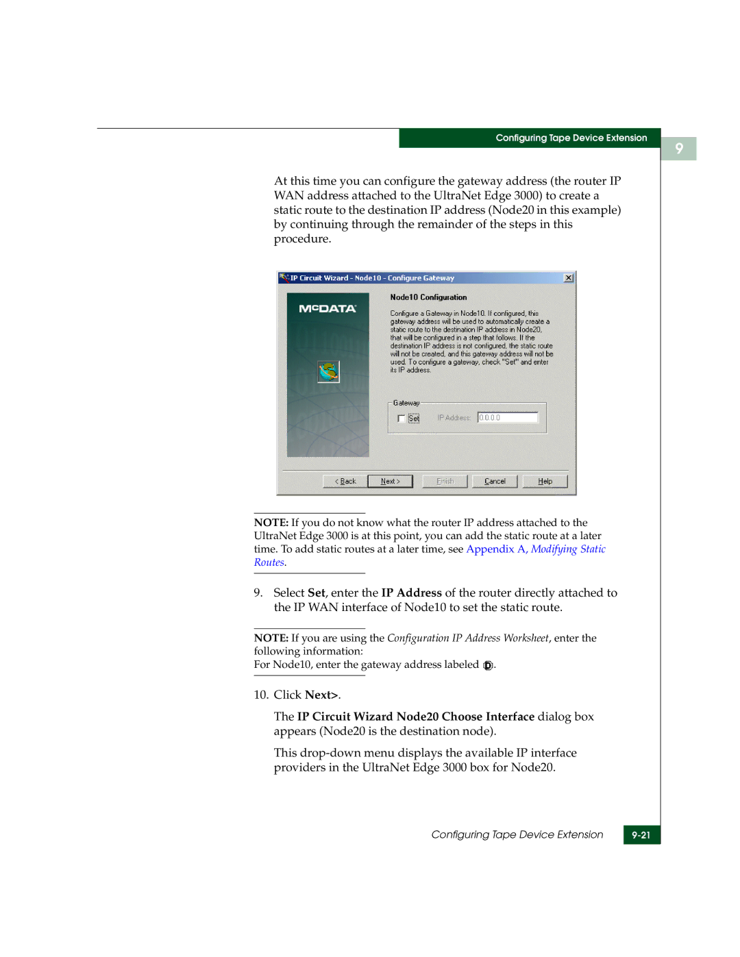 McDATA 3000 manual For Node10, enter the gateway address labeled 