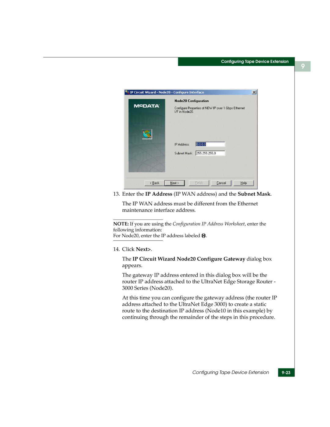 McDATA 3000 manual For Node20, enter the IP address labeled 