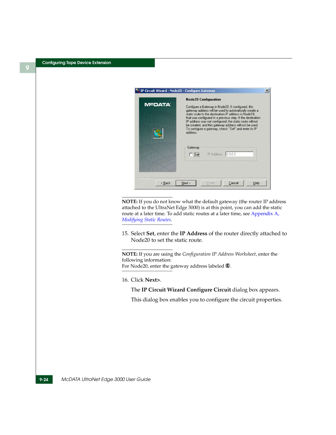 McDATA 3000 manual For Node20, enter the gateway address labeled 