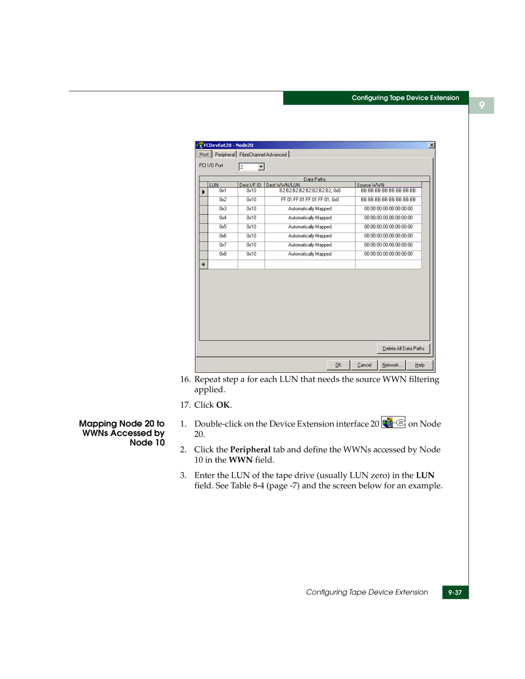 McDATA 3000 manual Mapping Node 20 to WWNs Accessed by Node 