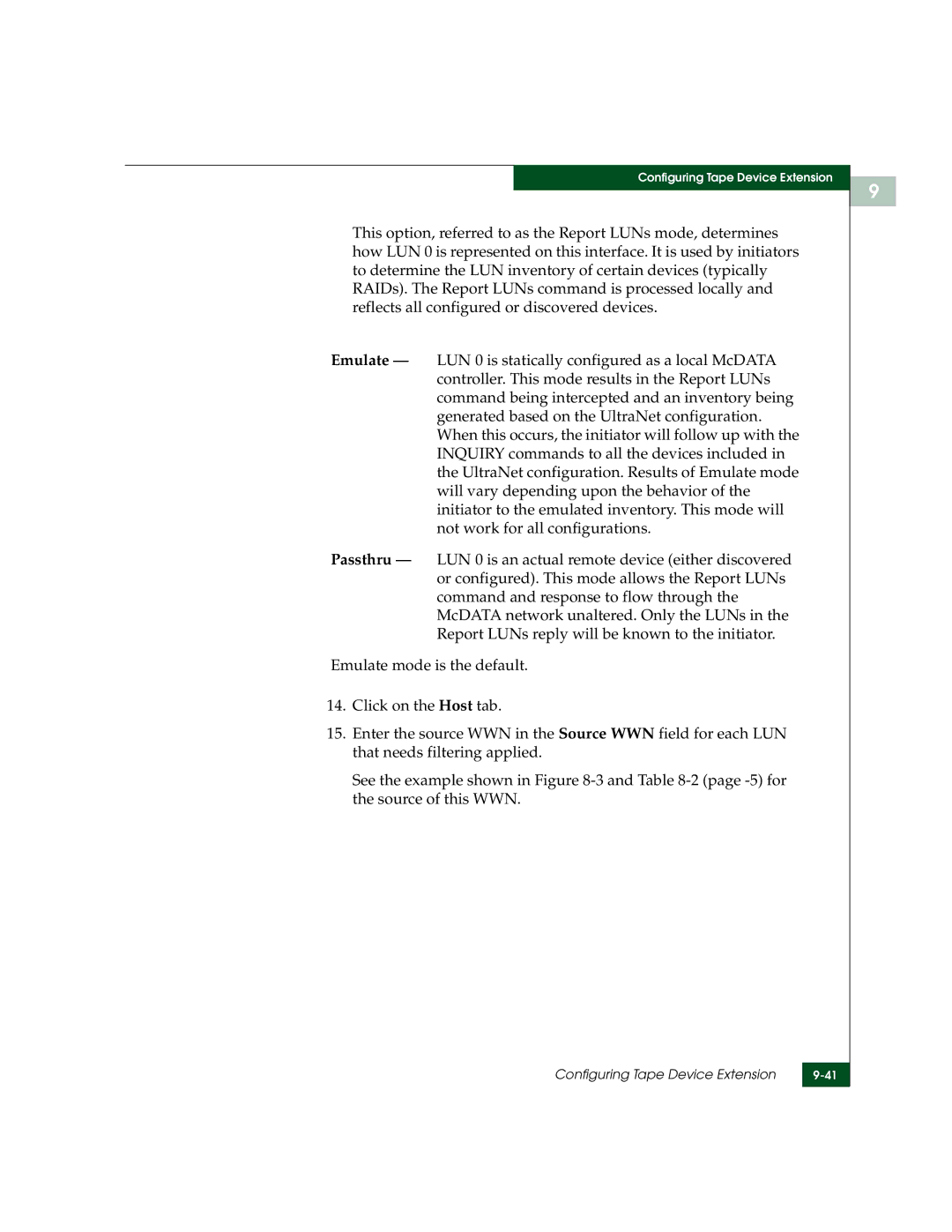 McDATA 3000 manual Configuring Tape Device Extension 