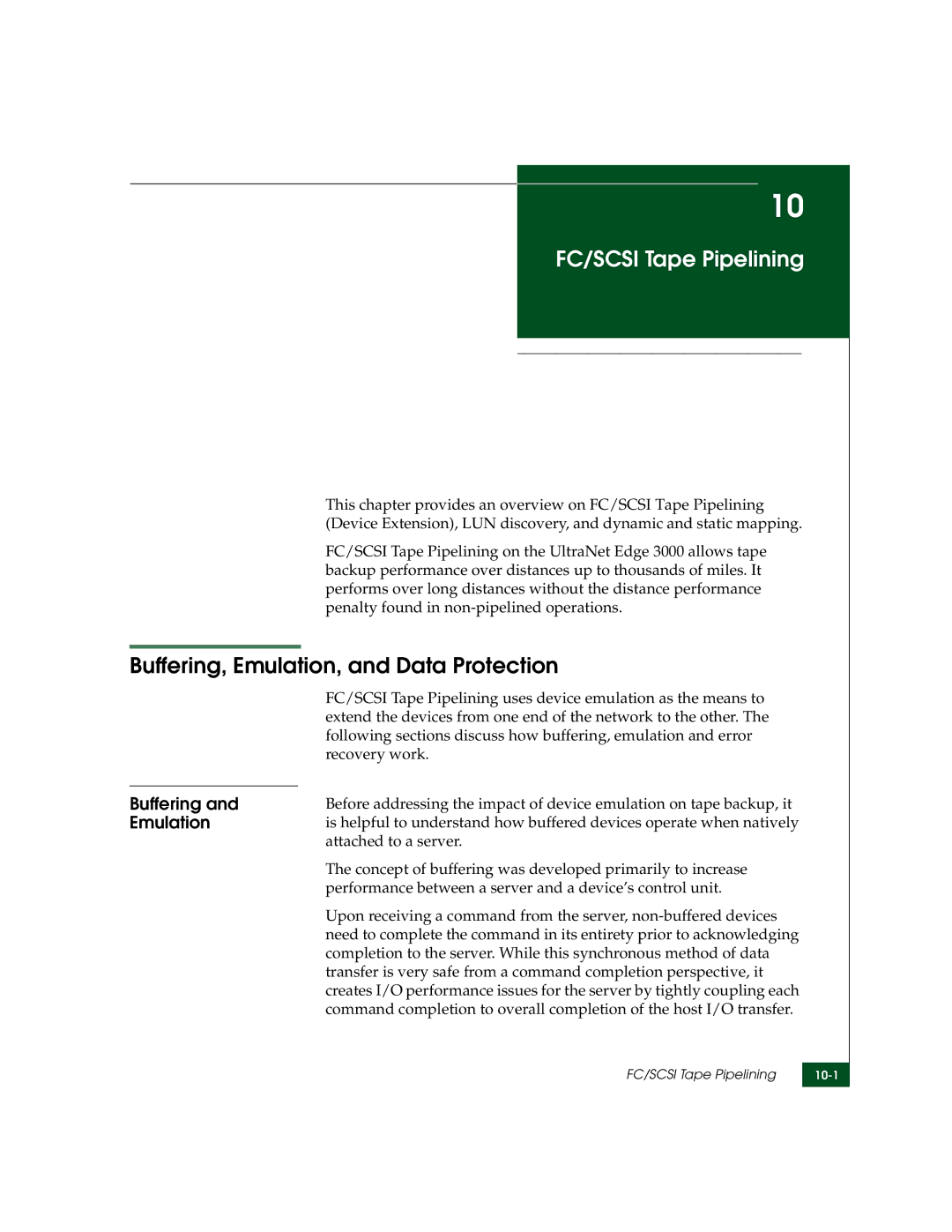 McDATA 3000 manual FC/SCSI Tape Pipelining, Buffering, Emulation, and Data Protection 