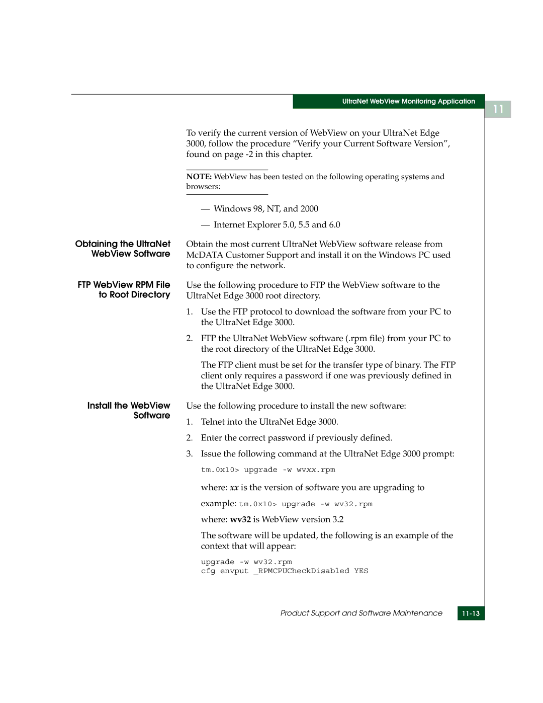 McDATA 3000 manual Example tm.0x10 upgrade -w wv32.rpm 