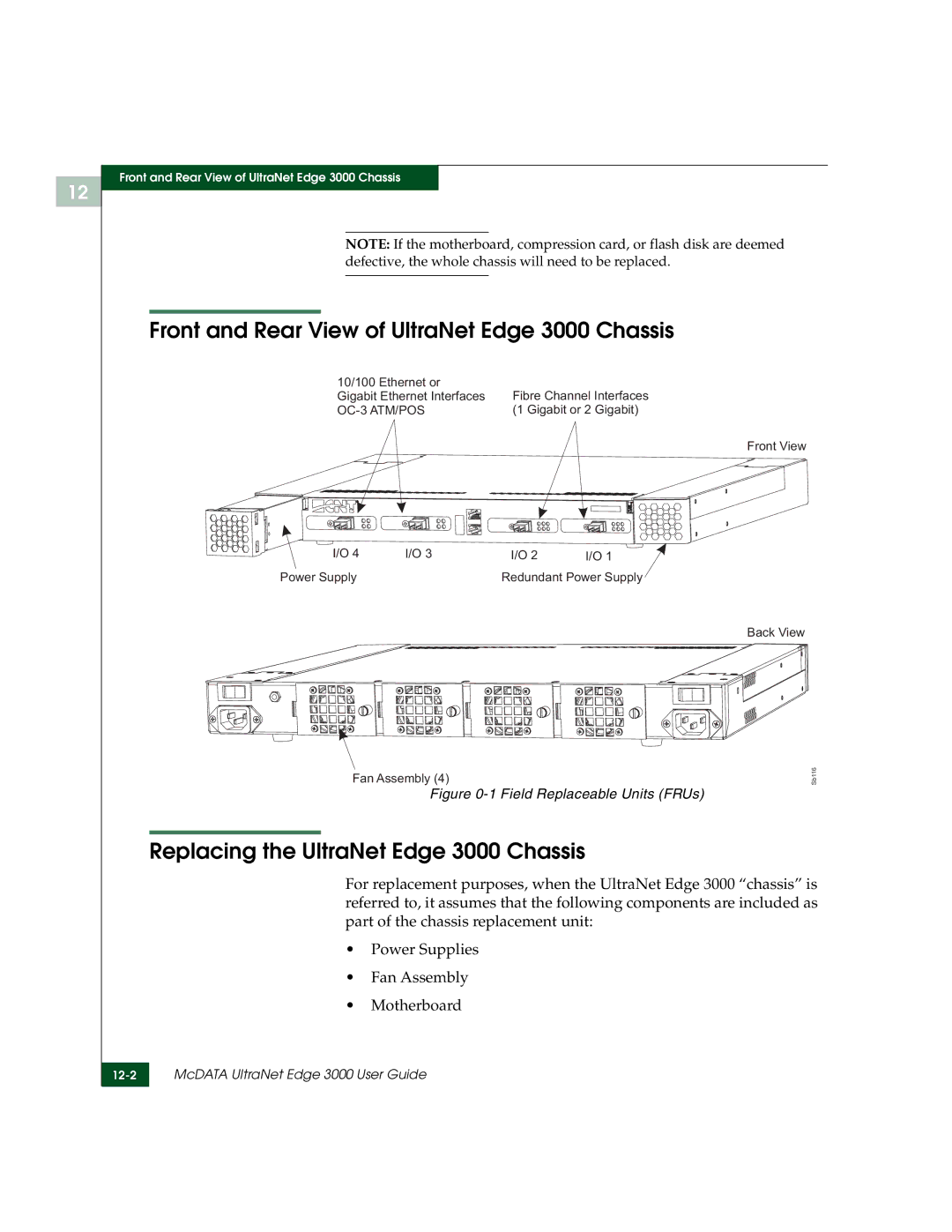 McDATA manual Front and Rear View of UltraNet Edge 3000 Chassis, Replacing the UltraNet Edge 3000 Chassis 