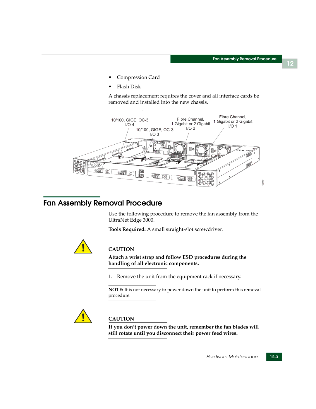 McDATA 3000 manual Fan Assembly Removal Procedure, Remove the unit from the equipment rack if necessary 