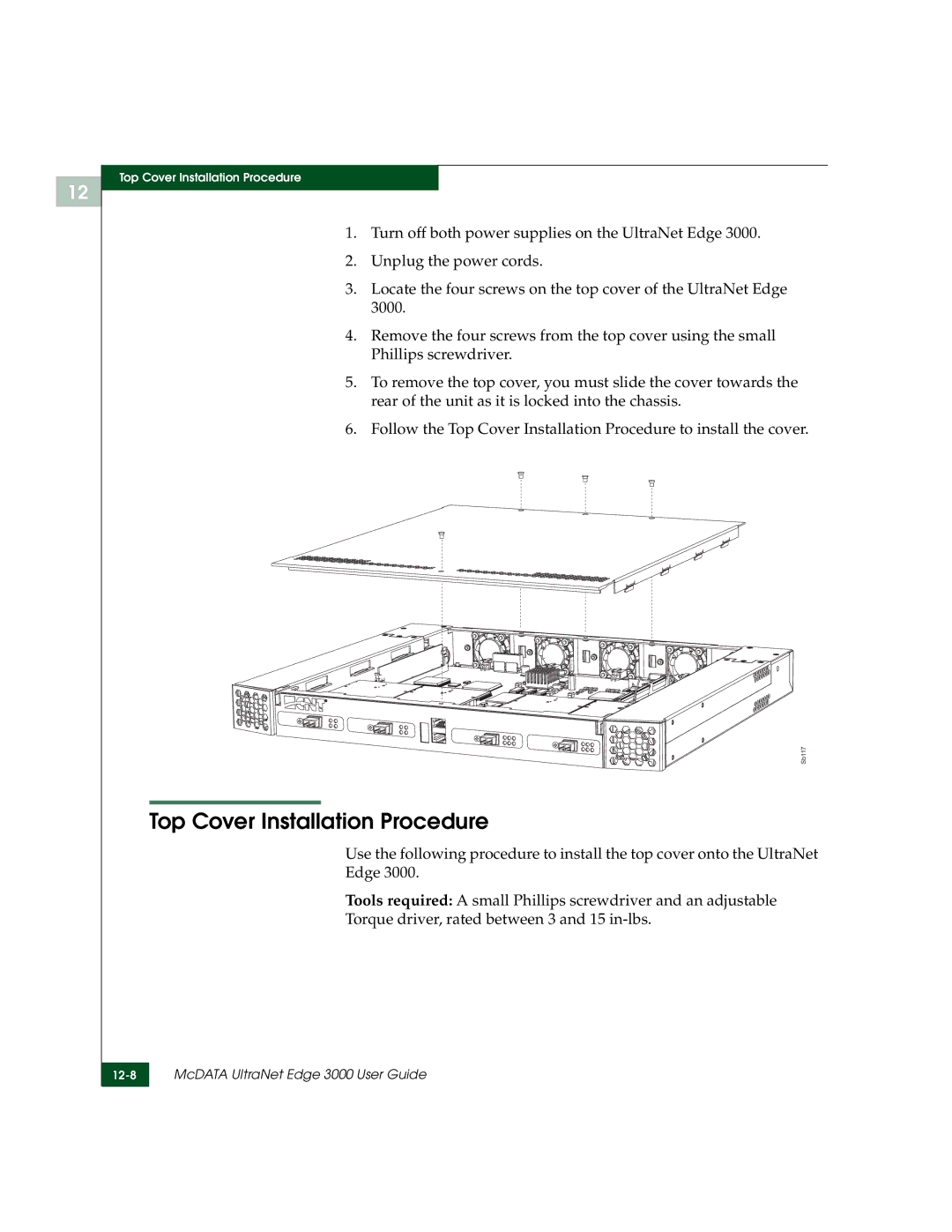 McDATA 3000 manual Top Cover Installation Procedure 