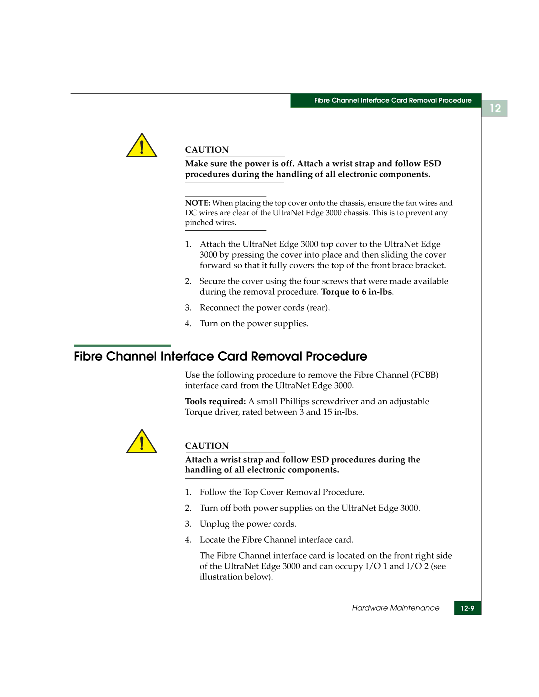 McDATA 3000 manual Fibre Channel Interface Card Removal Procedure 