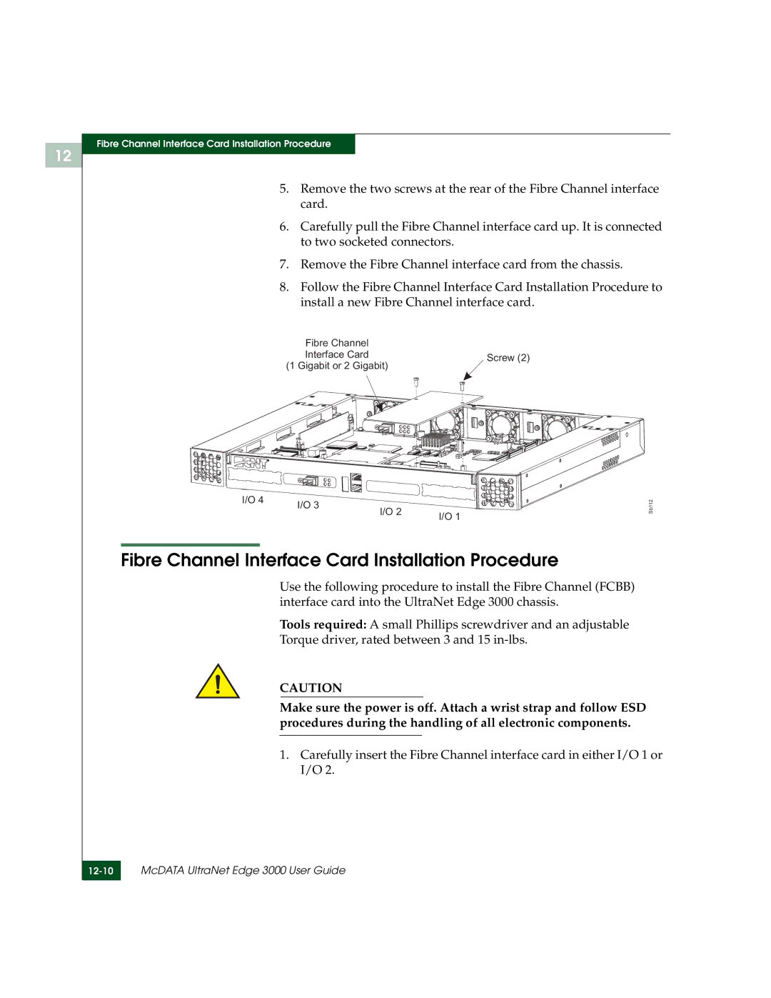 McDATA 3000 manual Fibre Channel Interface Card Installation Procedure 