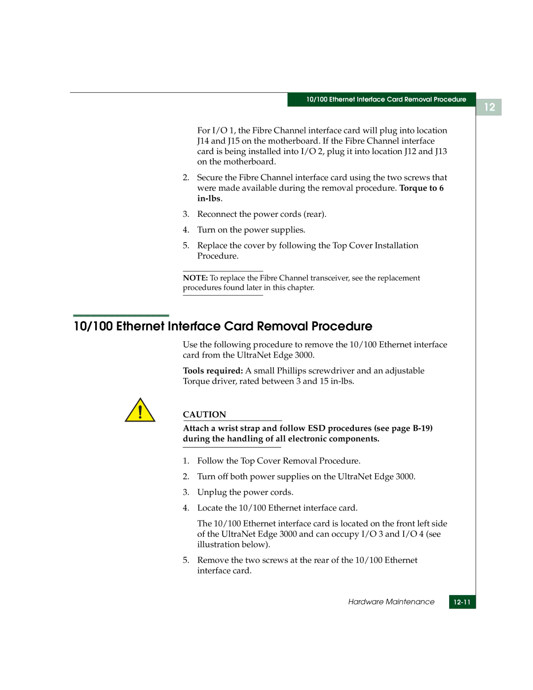 McDATA 3000 manual 10/100 Ethernet Interface Card Removal Procedure 