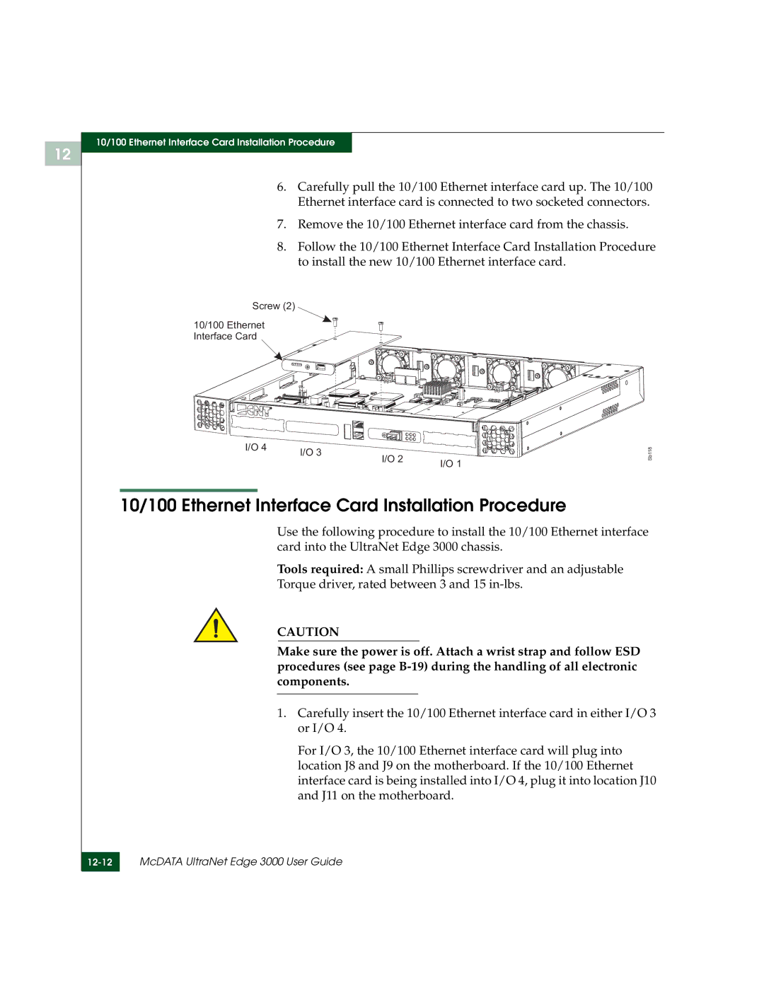 McDATA 3000 manual 10/100 Ethernet Interface Card Installation Procedure 