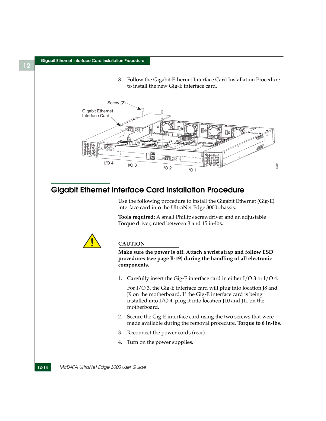 McDATA 3000 manual Gigabit Ethernet Interface Card Installation Procedure 