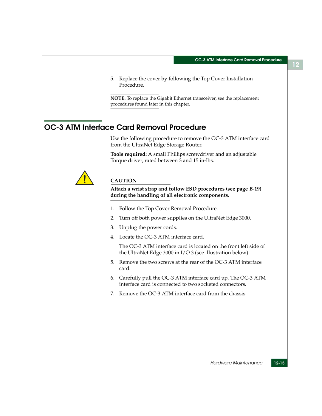 McDATA 3000 manual OC-3 ATM Interface Card Removal Procedure 