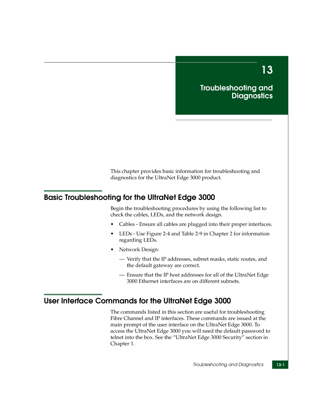 McDATA 3000 manual Troubleshooting Diagnostics, Basic Troubleshooting for the UltraNet Edge 