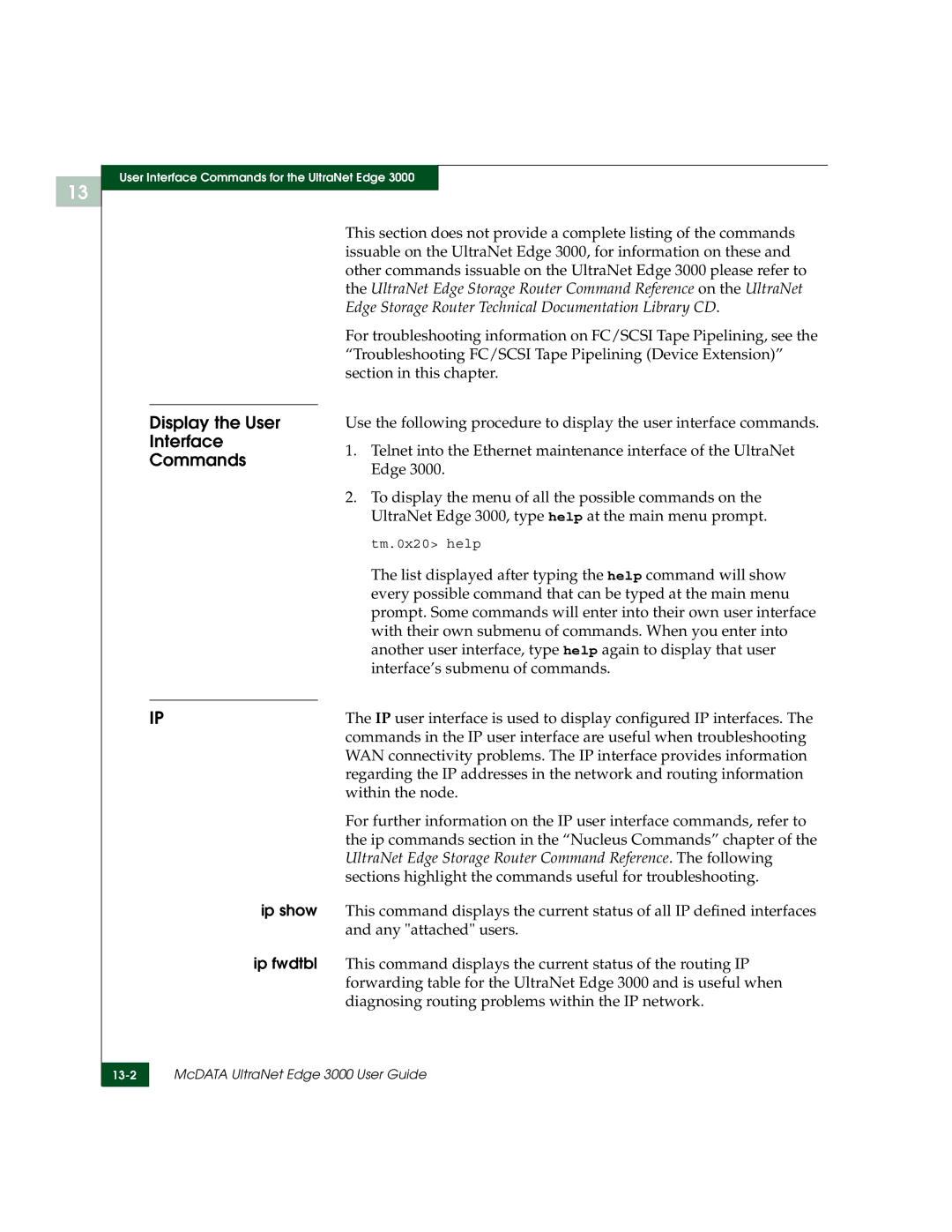 McDATA 3000 manual Display the User Interface Commands, Ip show Ip fwdtbl 