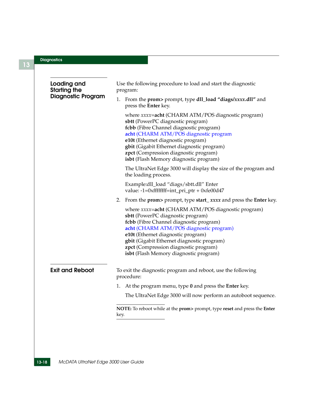 McDATA 3000 manual Loading Starting Diagnostic Program Exit and Reboot 