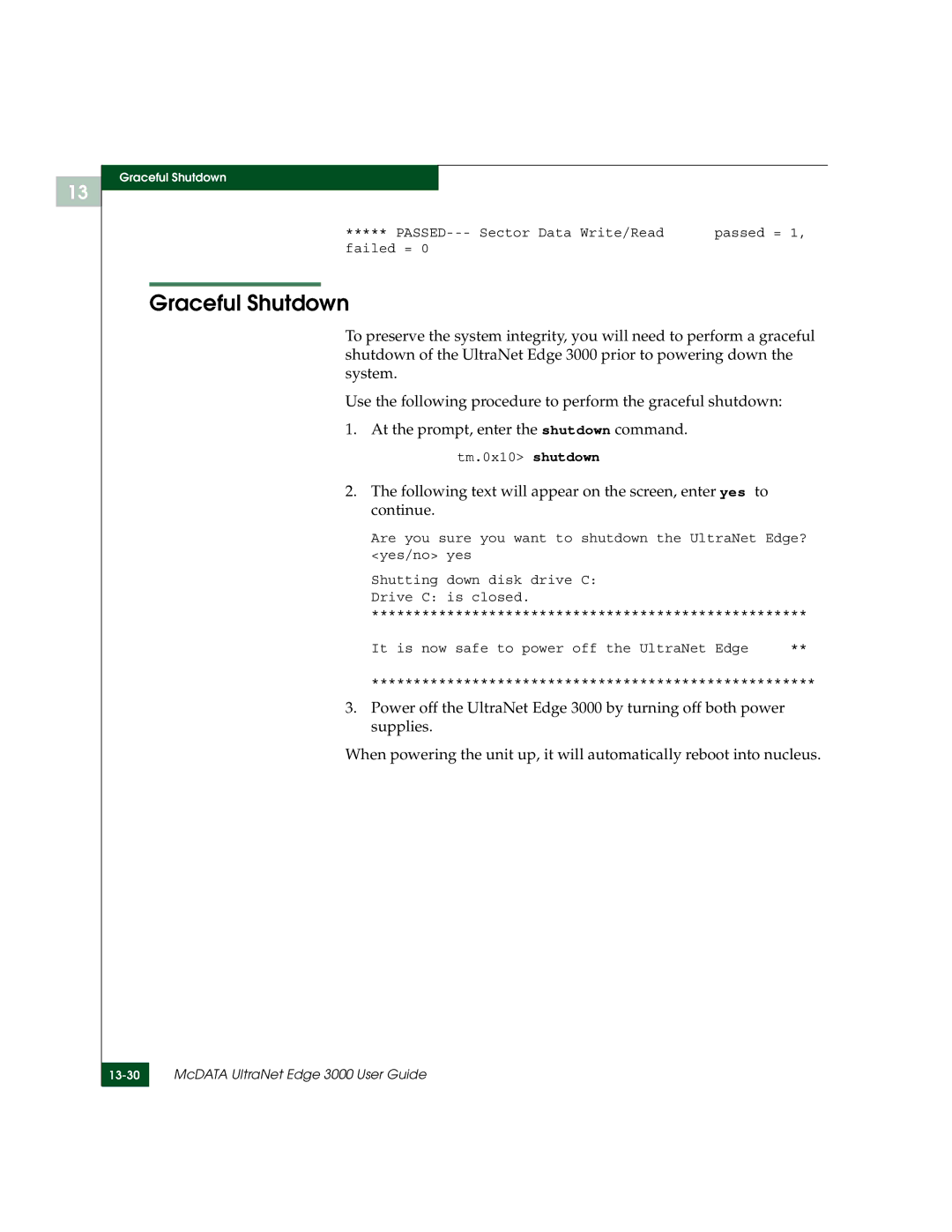 McDATA 3000 manual Graceful Shutdown 