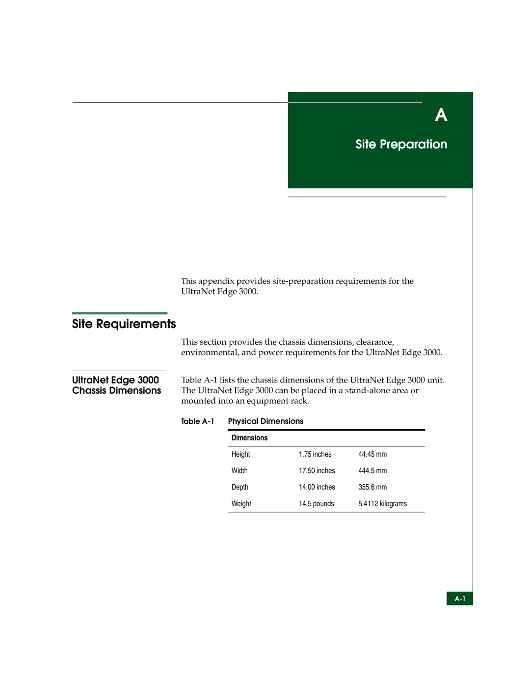 McDATA 3000 manual Site Preparation, Site Requirements, Dimensions 