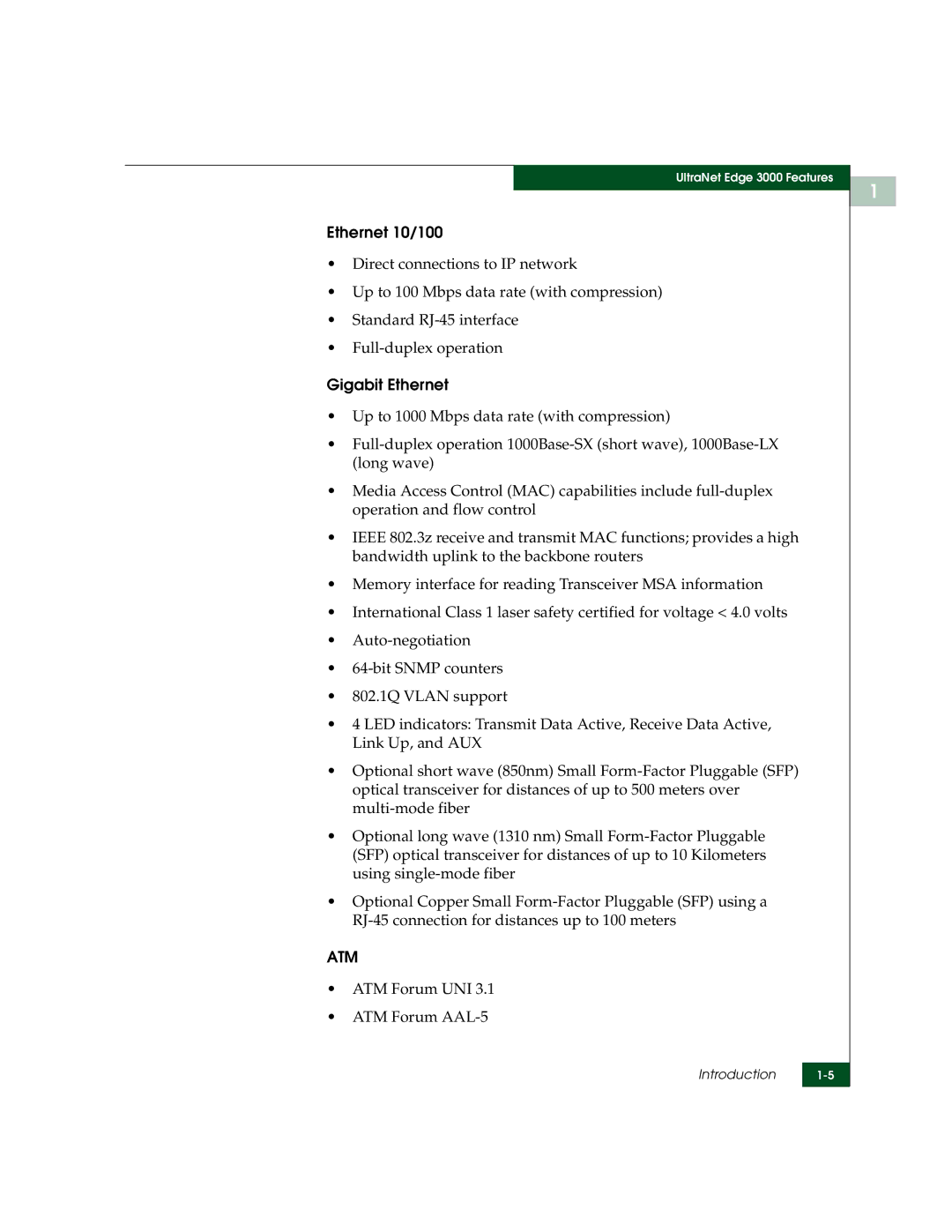 McDATA 3000 manual Ethernet 10/100, Gigabit Ethernet, ATM Forum UNI ATM Forum AAL-5 