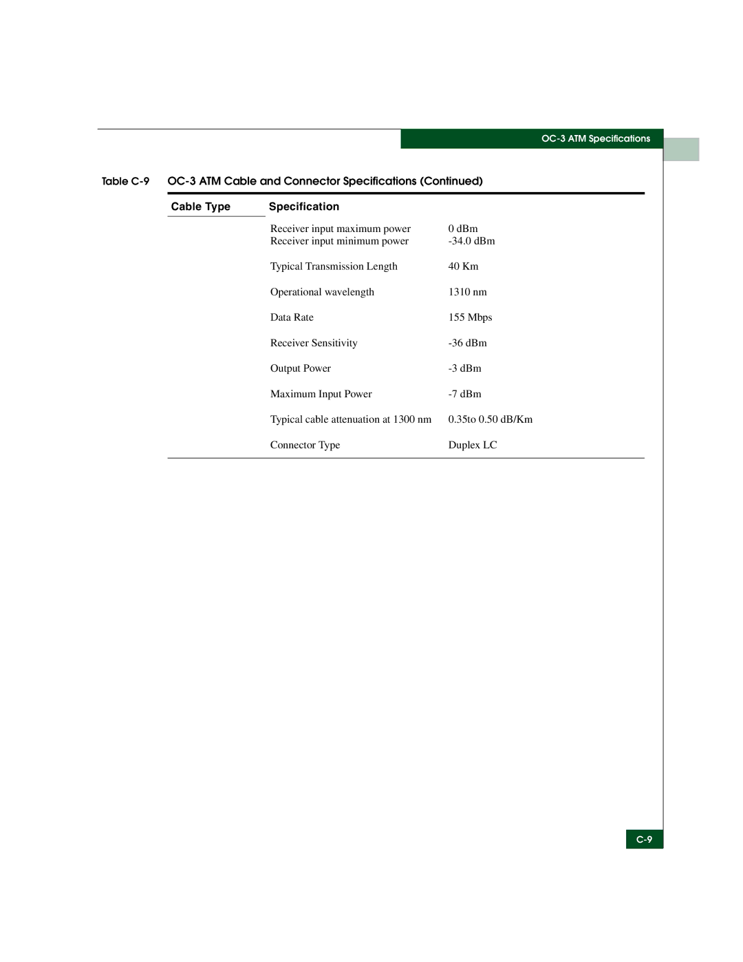 McDATA 3000 manual Cable Type Specification 