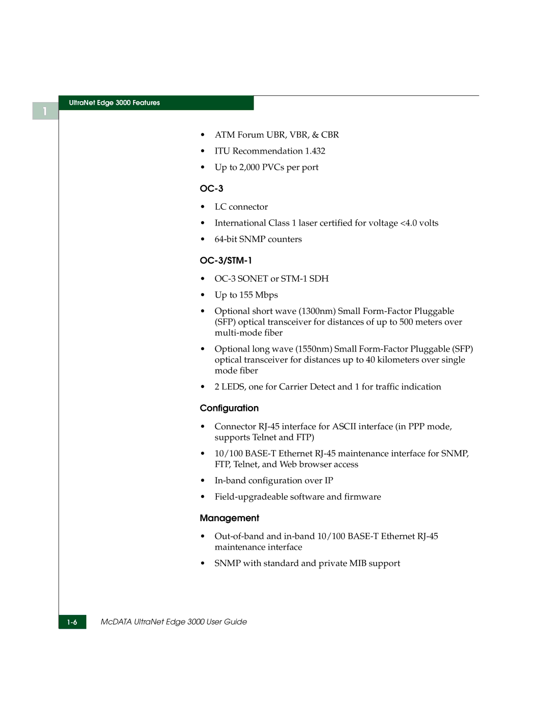 McDATA 3000 manual OC-3/STM-1, Configuration, Management 