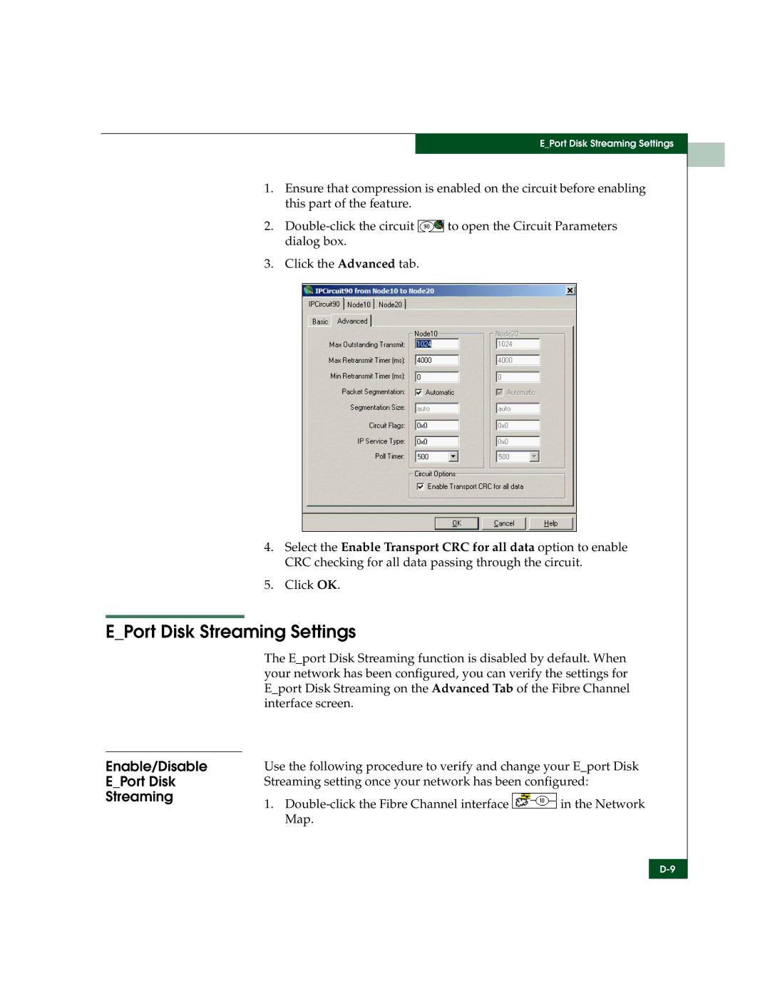 McDATA 3000 manual EPort Disk Streaming Settings, Enable/Disable EPort Disk Streaming 