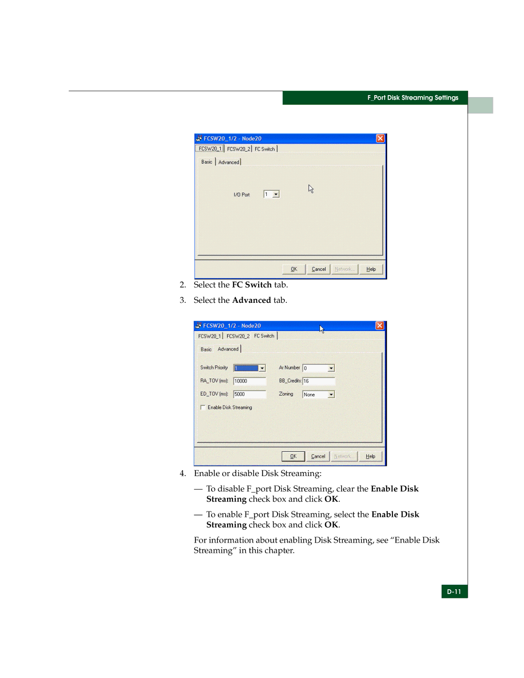 McDATA 3000 manual FPort Disk Streaming Settings 