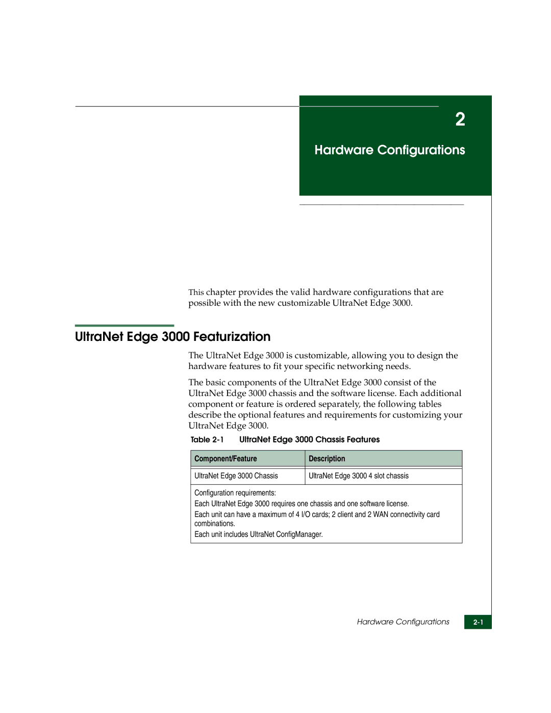 McDATA manual Hardware Configurations, UltraNet Edge 3000 Featurization 