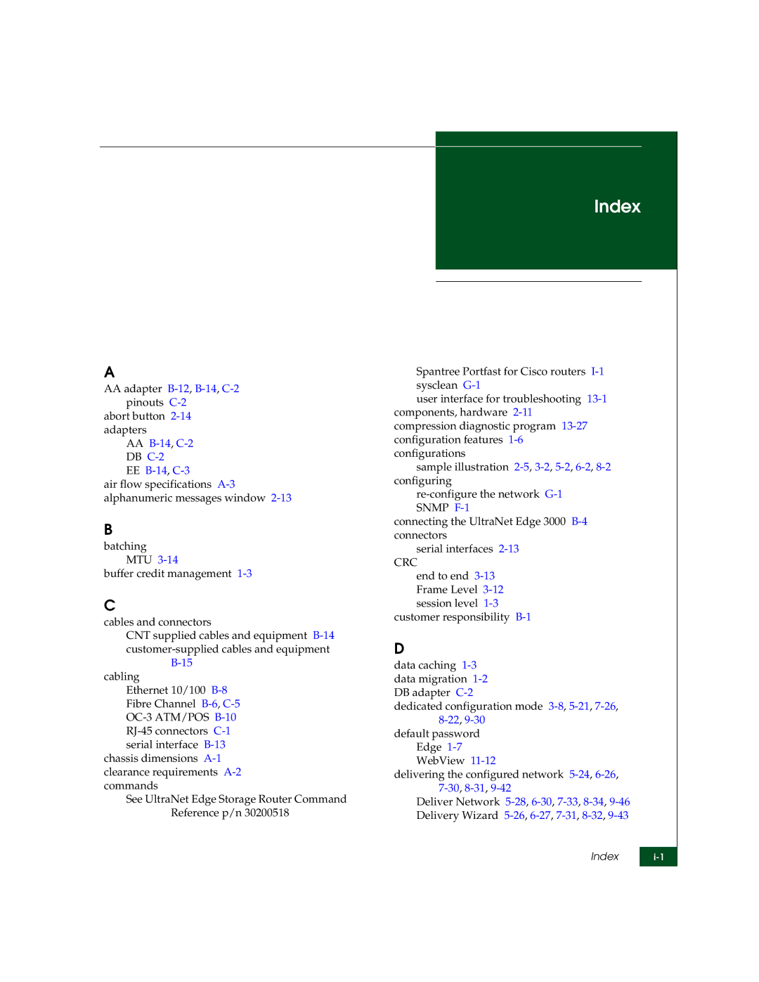 McDATA 3000 manual Index, AA B-14,C-2 DB C-2 EE B-14,C-3 