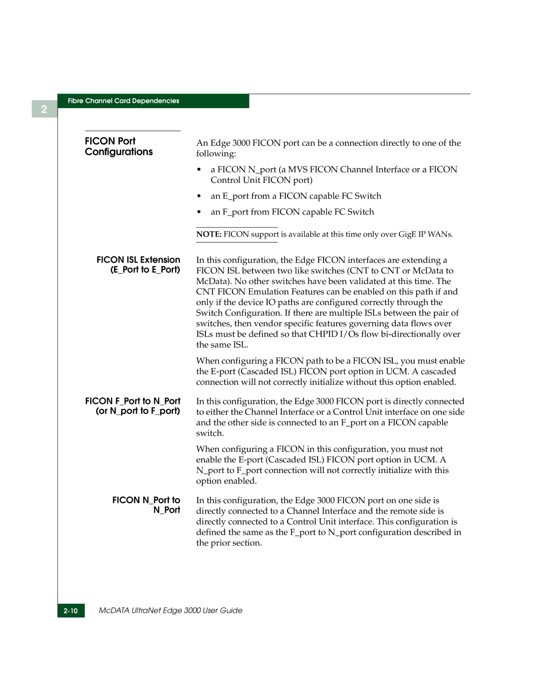 McDATA 3000 manual Ficon Port Configurations 