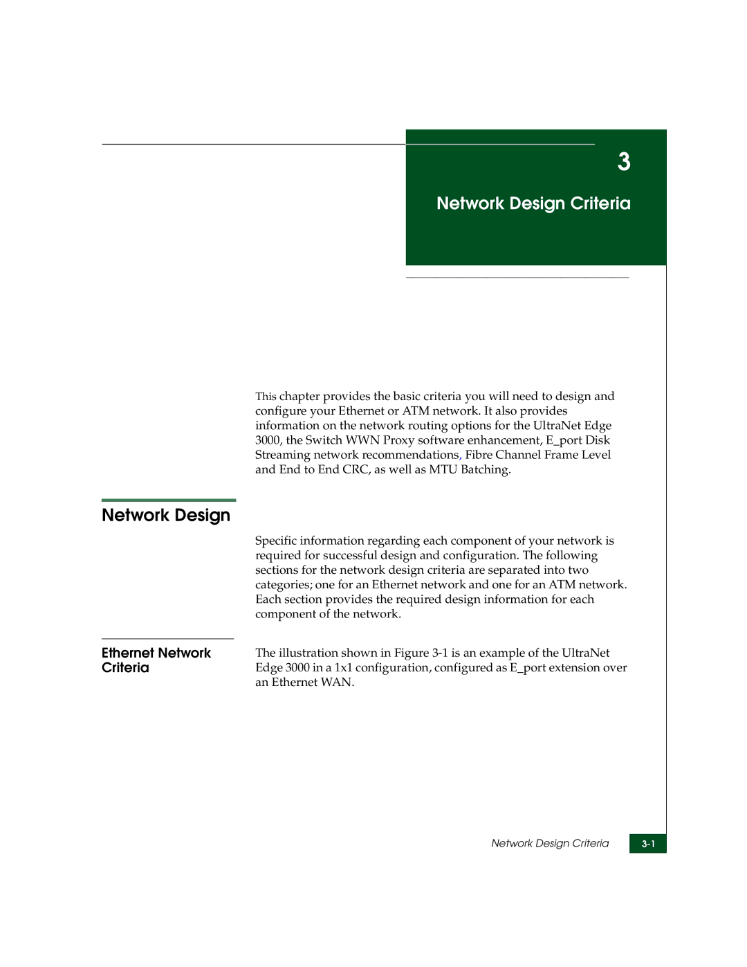 McDATA 3000 manual Network Design Criteria, Ethernet Network 