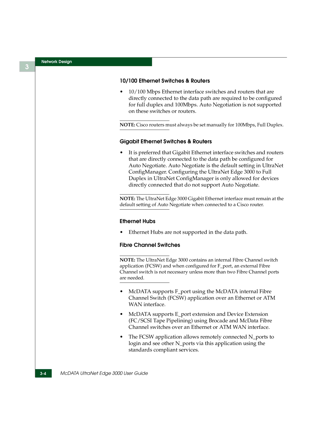 McDATA 3000 10/100 Ethernet Switches & Routers, Gigabit Ethernet Switches & Routers, Ethernet Hubs, Fibre Channel Switches 