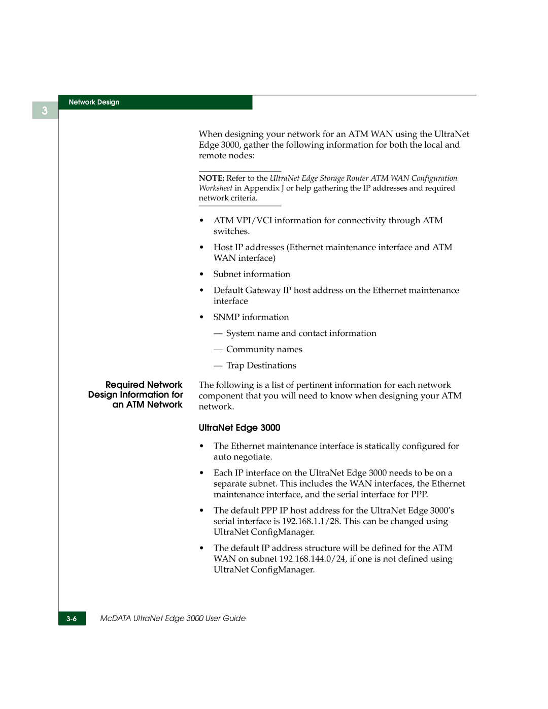 McDATA 3000 manual Required Network Design Information for an ATM Network, UltraNet Edge 