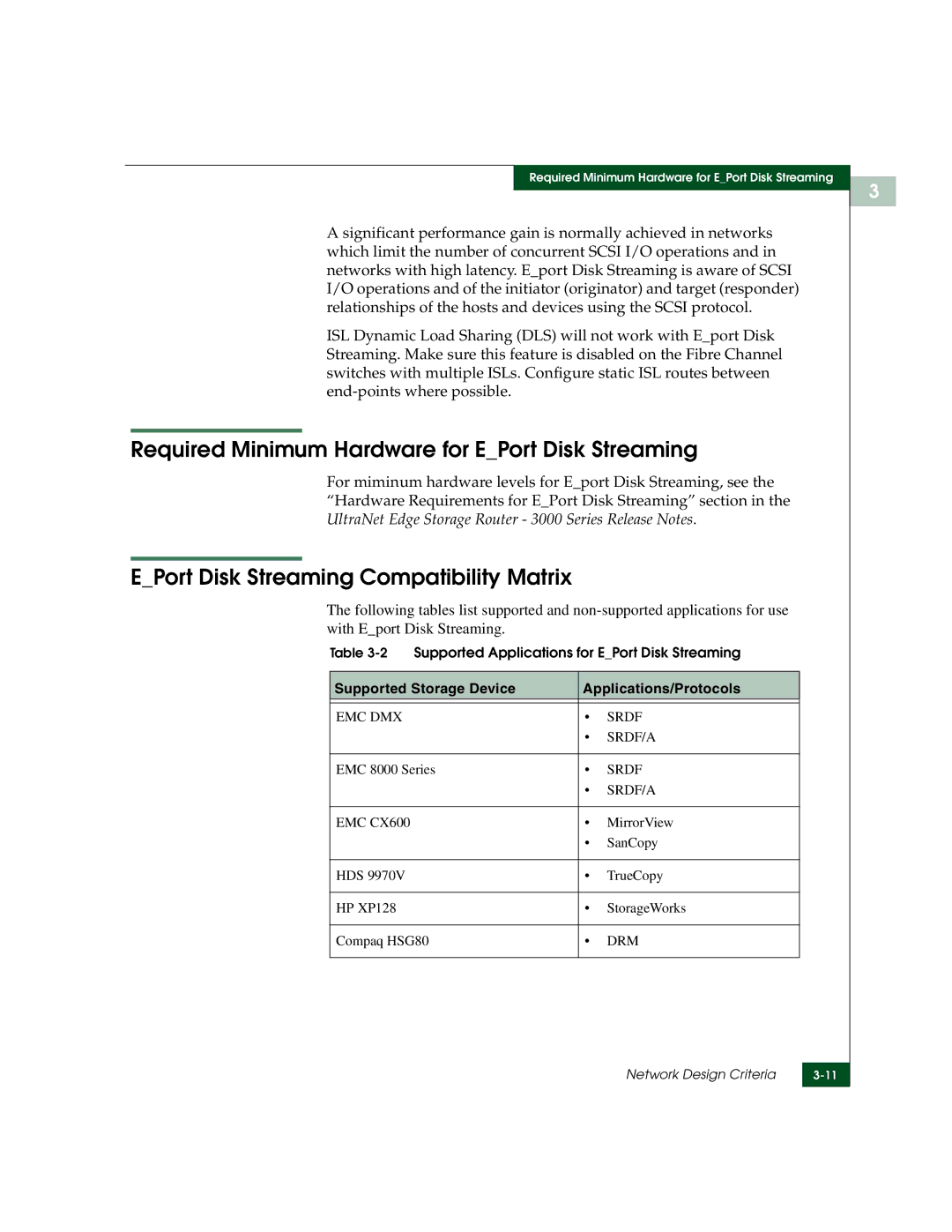 McDATA 3000 manual Required Minimum Hardware for EPort Disk Streaming, EPort Disk Streaming Compatibility Matrix 