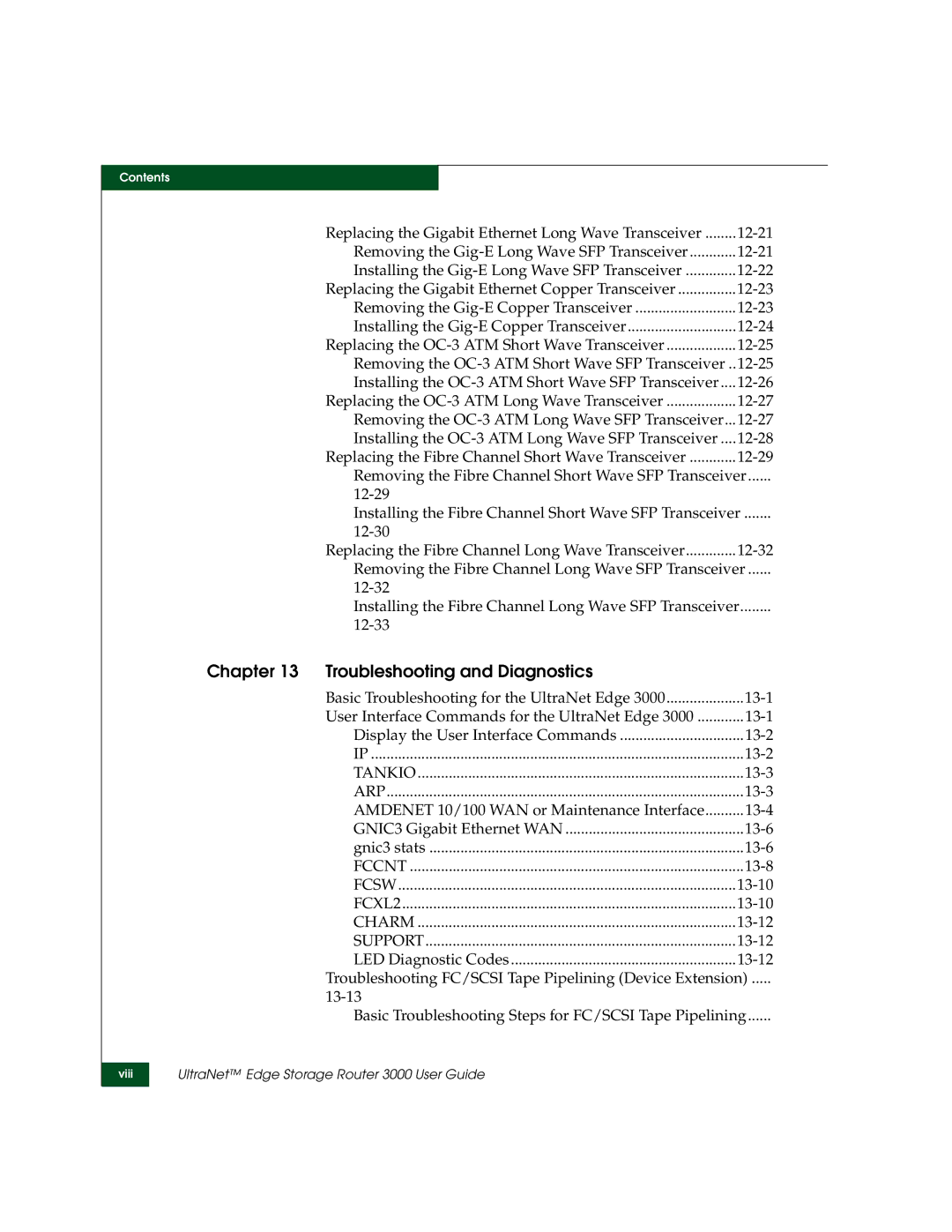 McDATA 3000 manual Troubleshooting and Diagnostics, 13-3, 13-8, 13-10, 13-12 