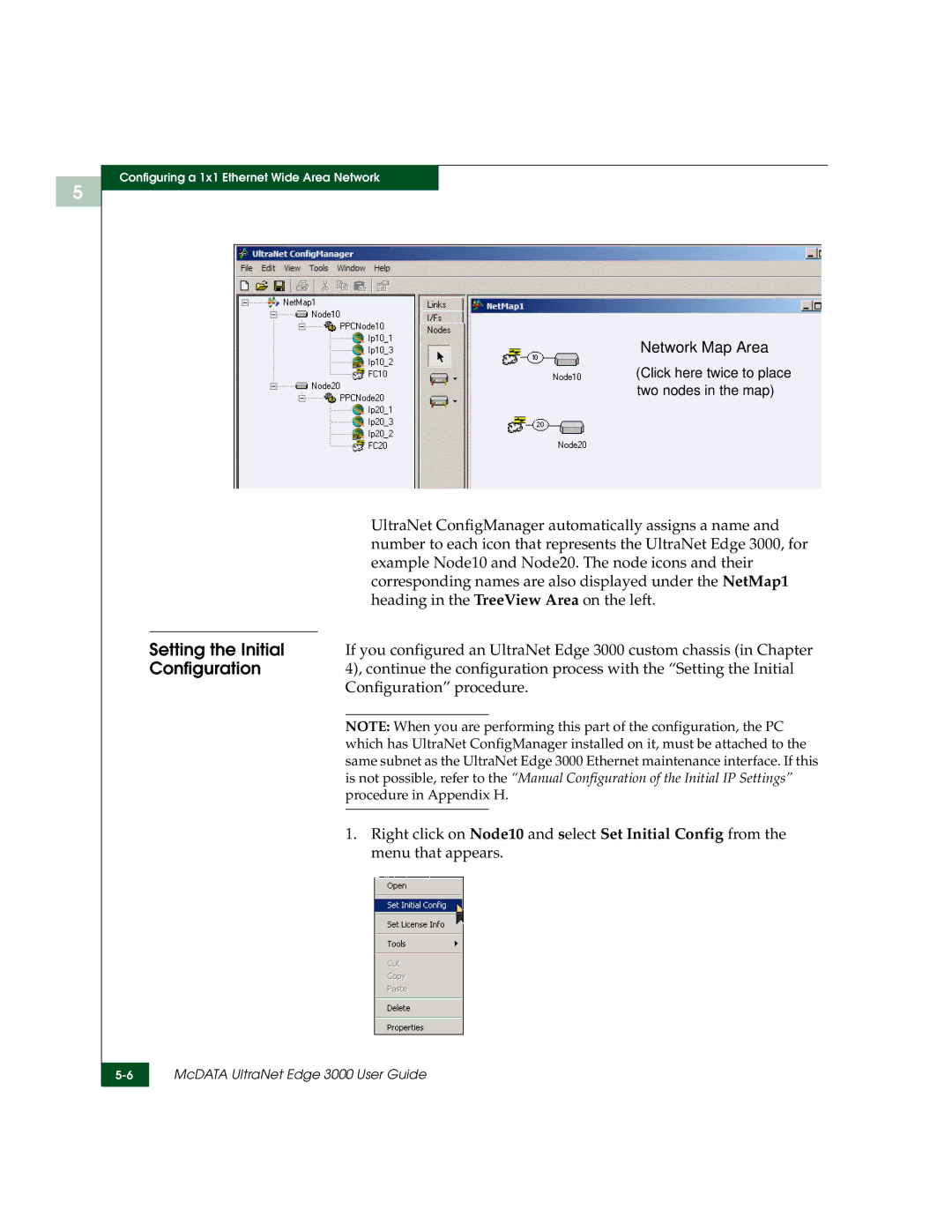 McDATA 3000 manual Setting the Initial, Network Map Area 