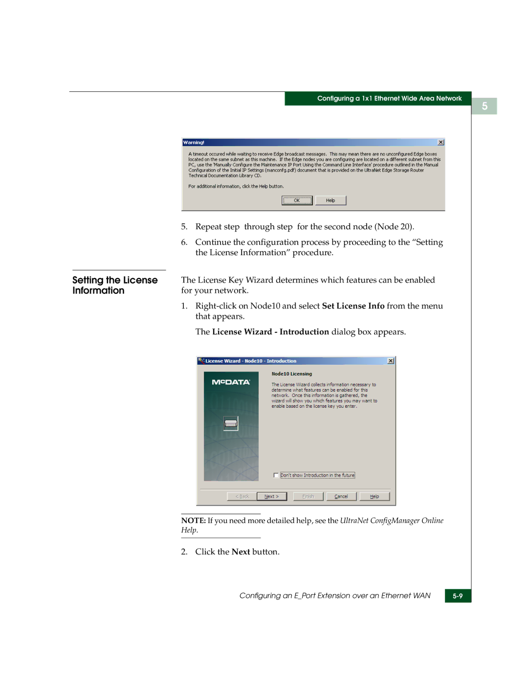 McDATA 3000 manual Setting the License, Information, License Wizard Introduction dialog box appears 