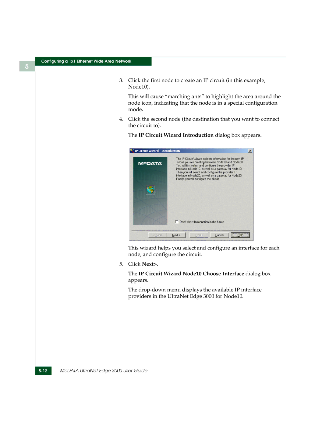 McDATA 3000 manual IP Circuit Wizard Introduction dialog box appears 