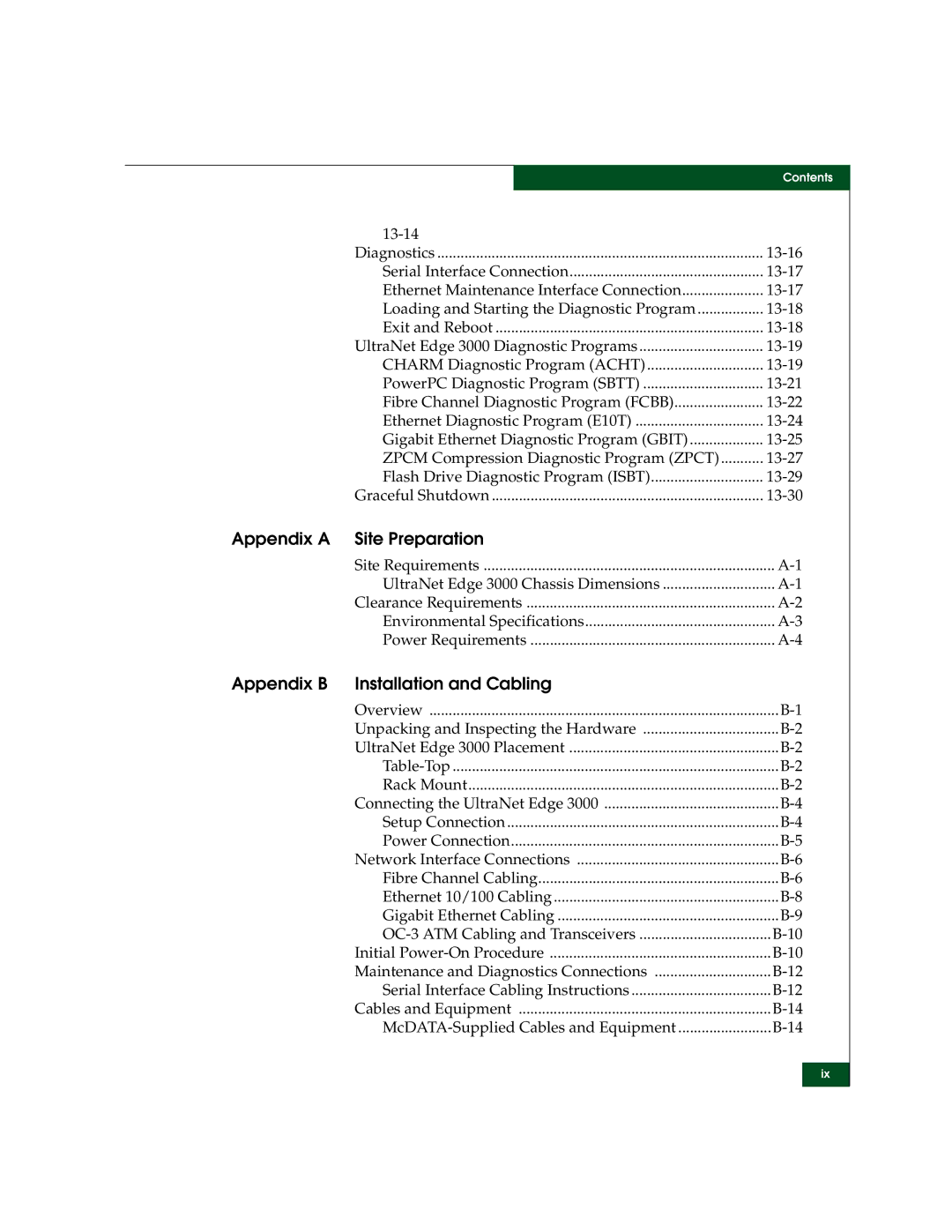 McDATA 3000 manual Appendix a Site Preparation, Appendix B Installation and Cabling 