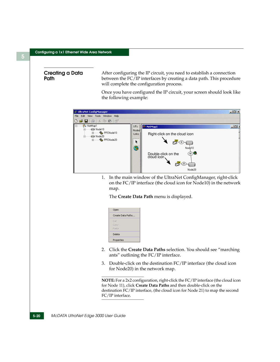 McDATA 3000 manual Creating a Data, Path, Will complete the configuration process, Following example 