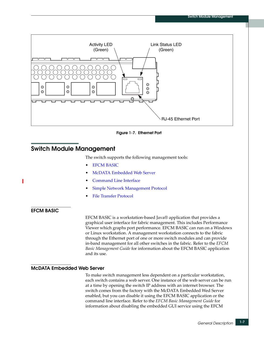 McDATA 4314 manual Switch Module Management, McDATA Embedded Web Server 